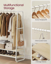 Freestanding Clothes Rail with Two Storage Shelves for Bedroom or Hallway by Vasagle
