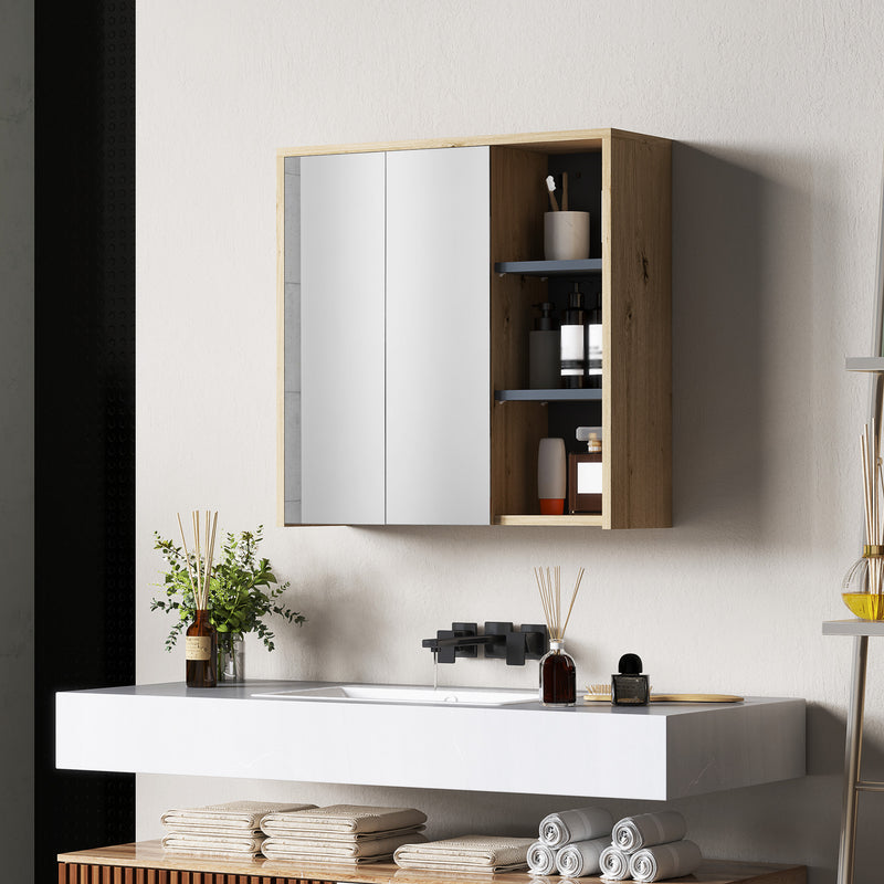 Five Shelf Mirrored Bathroom Wall Cabinet with Wood Effect Finish by HOMCOM