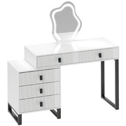 White LED Lighted Dressing Table with Mirror and 5 Drawers Modern Vanity Desk by HOMCOM