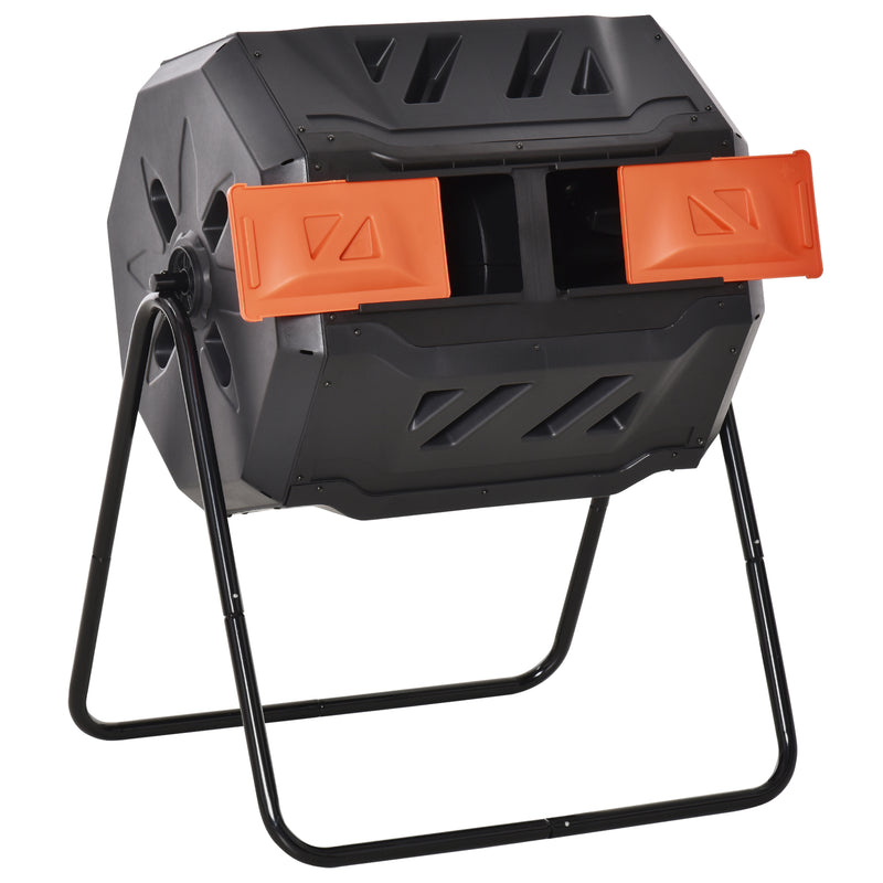 160L Dual Chamber Rotating Garden Composter in Orange by Outsunny