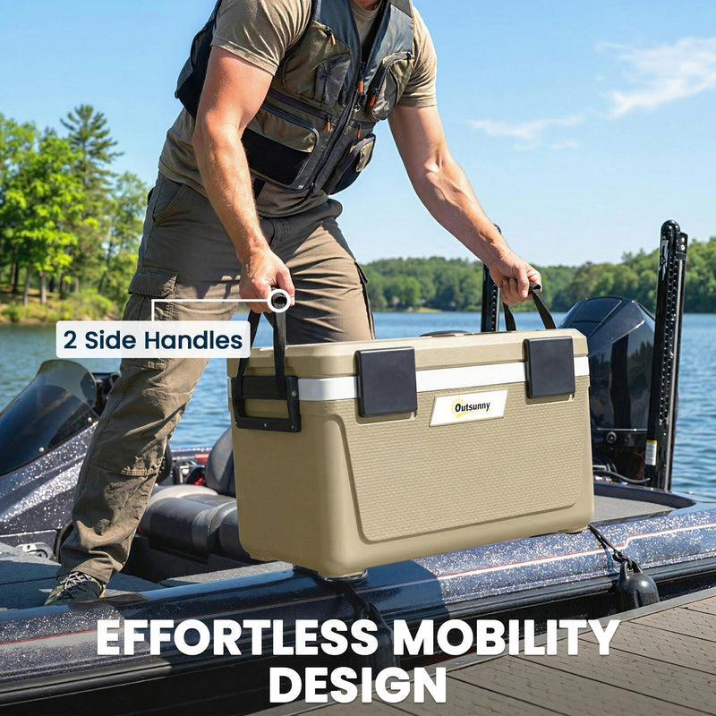 Cooler Box for Camping and Picnics Keeps Food and Drinks Cold for 72 Hours Khaki Black Outsunny