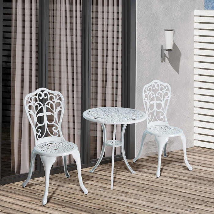 White 3 Piece Antique Garden Bistro Set Cast Aluminium with Umbrella Hole by Outsunny
