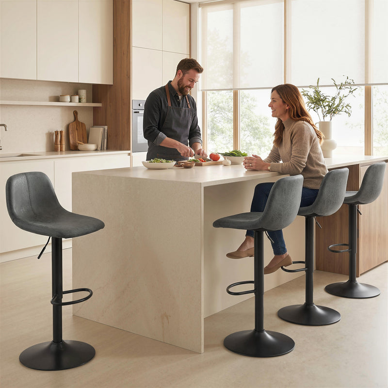 Adjustable Bar Stools Set of 2 with Swivel Seats and Floor Protection Grey