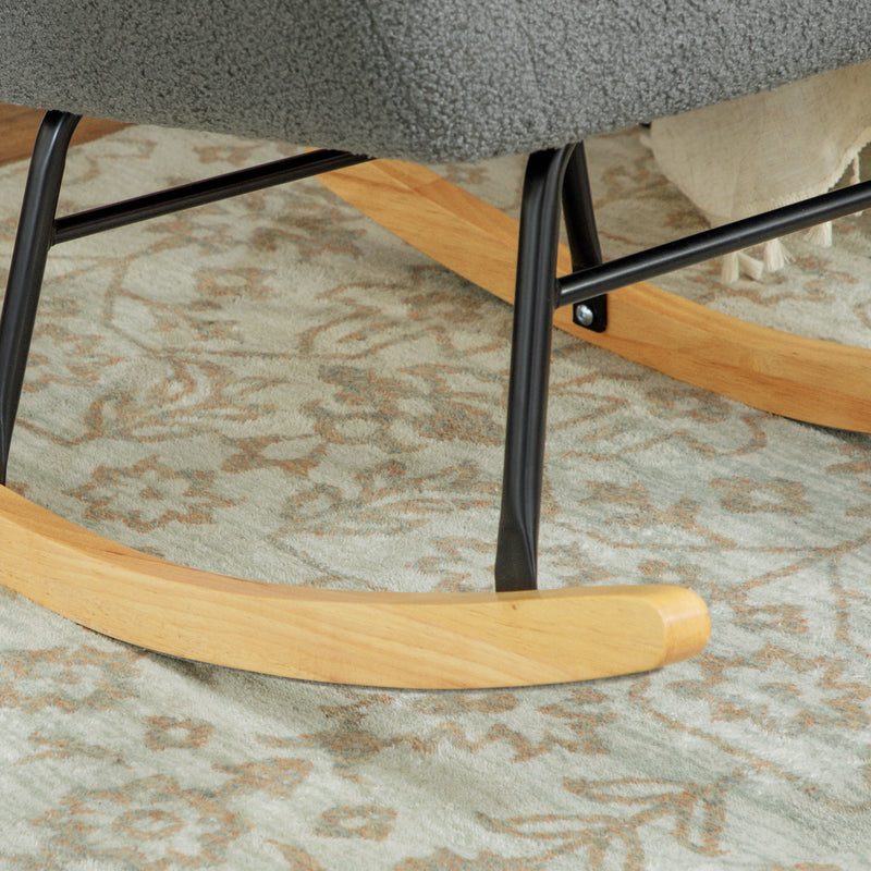 Grey Teddy Fleece Rocking Chair with Wooden Base by HOMCOM