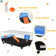 2 Tier Steel Guinea Pig Hutch With Run And Accessories Ideal For Outdoor Use Blue Orange AOSOM
