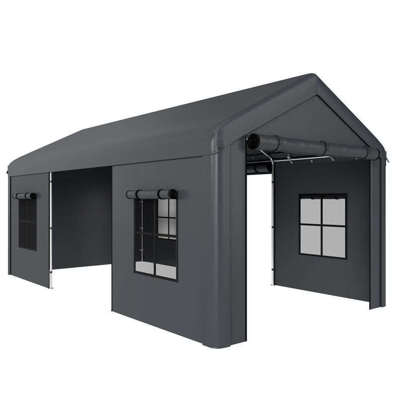 Carport with Full Weather Protection for Cars and Outdoor Storage 3 x 6 m Dark Grey Outsunny
