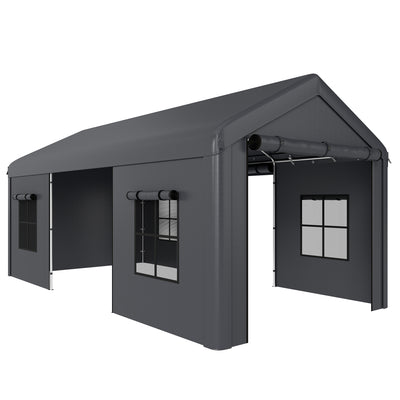 Carport with Full Weather Protection for Cars and Outdoor Storage 3 x 6 m Dark Grey Outsunny