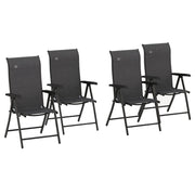 Set of 4 Grey Folding Garden Chairs with 7 Position Reclining Backs for Outdoor Use