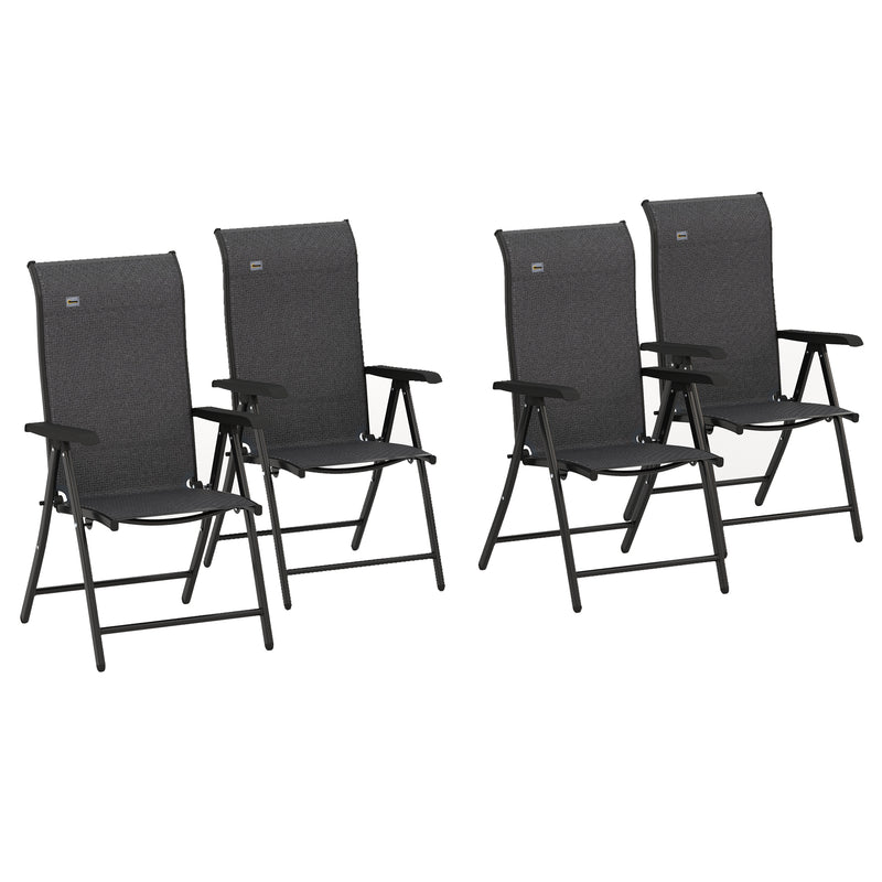 Set of 4 Grey Folding Garden Chairs with 7 Position Reclining Backs for Outdoor Use