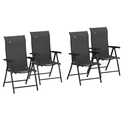Set of 4 Grey Folding Garden Chairs with 7 Position Reclining Backs for Outdoor Use