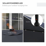 Dark Grey 3m Solar Garden Parasol with LED Lights and Tilt for Outdoor Patio Shade