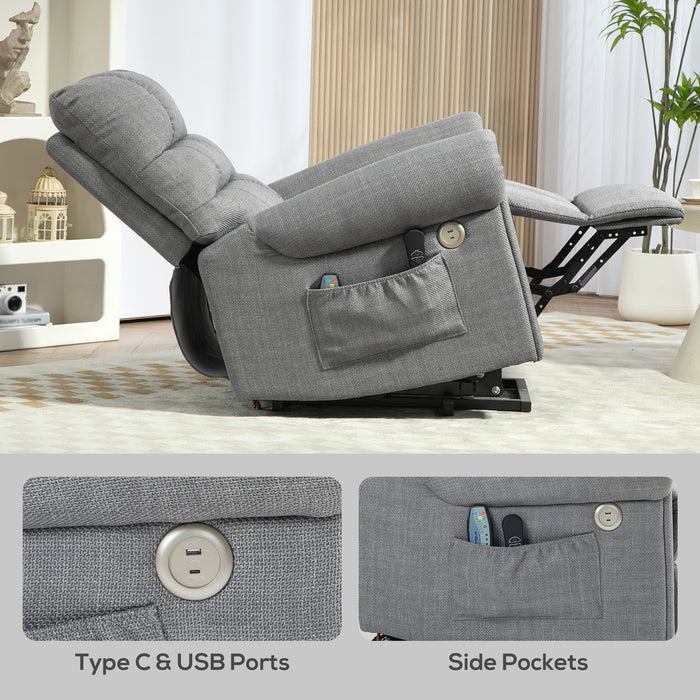 Grey Electric Rise and Recline Massage Armchair with Padded Seat by HOMCOM