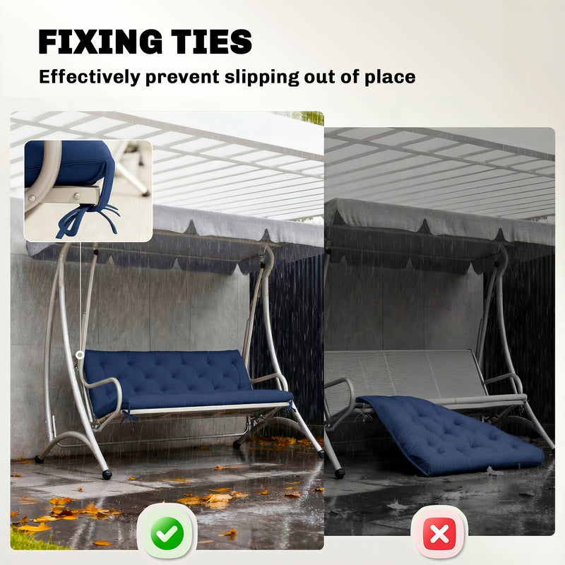 Bench Cushion for Three Seater Garden Bench or Swing Chair with Ties Dark Blue AOSOM