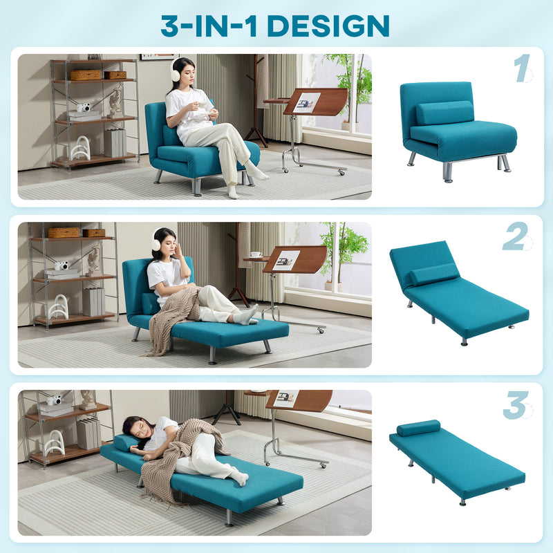 Dark Blue Single Linen Feel Sleeper Chair Comfortable Space Saving Design by HOMCOM