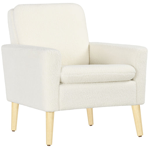 Upholstered Accent Armchair with Wide Padded Seat and Wooden Legs for Living Room Cream White