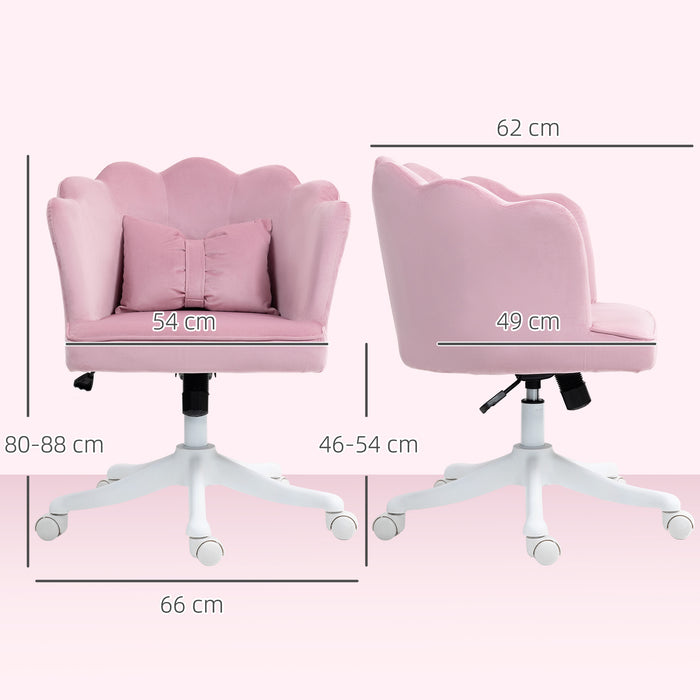 Pink Velvet Feel Petal Back Swivel Office Chair With Cushion and Adjustable Height by HOMCOM