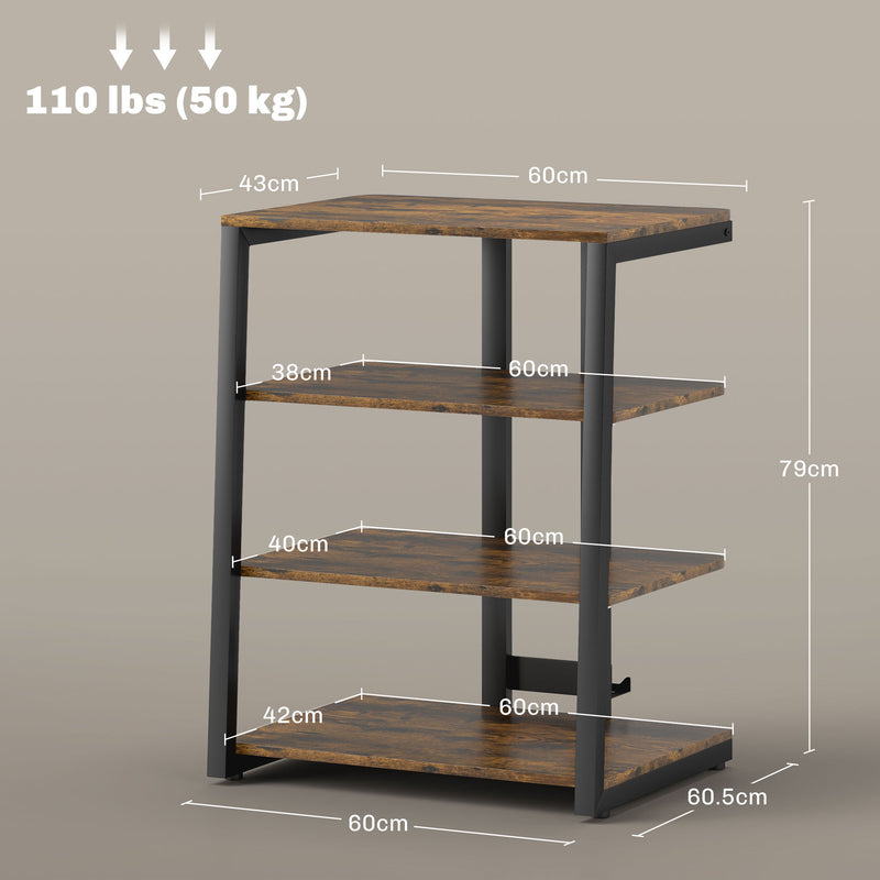 HiFi Storage Stand with Four Open Shelves Ideal for Media and Living Rooms, Rustic Brown