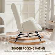 Cream Velvet Rocking Chair with Solid Wood Legs and Metal Frame for Living Room or Bedroom
