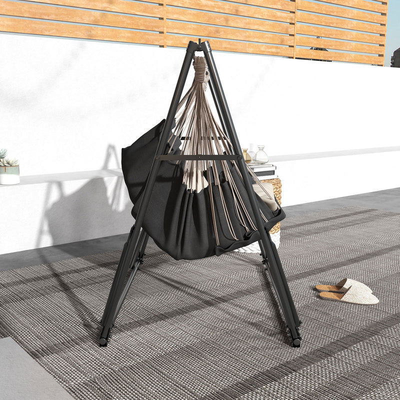 Black Foldable Hammock with Metal Frame and Carry Bag for Garden or Patio Use 120kg Load