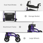 Folding Rollator Walker with Seat Backrest and Storage Bag for Seniors Purple by HOMCOM AOSOM
