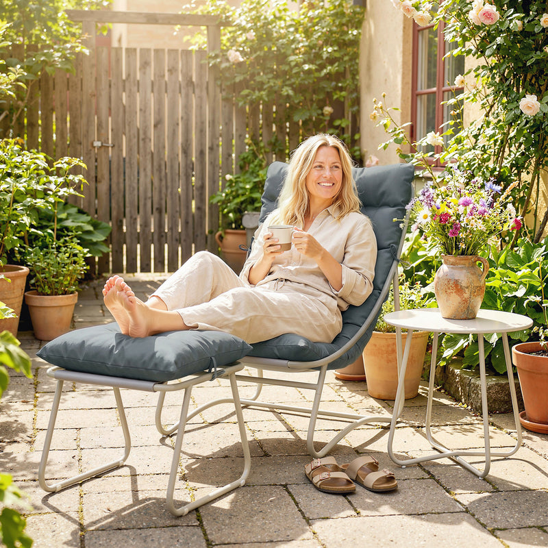 Garden Chair Set with Footstool and Side Table for Relaxing Outdoors Beige