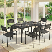 6 Seater Garden Dining Set with Stackable Chairs and Rectangular Table for Garden or Patio, Black Outsunny