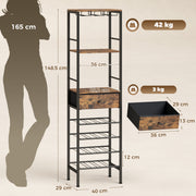Slim Wine Rack for Small Spaces with Bottle and Glass Storage Rustic Brown Black Homcom