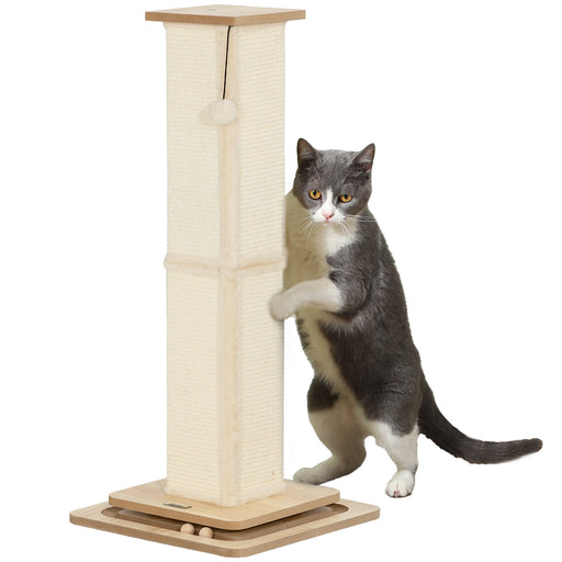 3 in 1 Cat Scratching Post with Track Ball Toy 87cm Tall Oak Tone Finish by PawHut