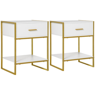 Set of 2 Modern Bedside Tables with Drawer and Shelf Ideal for Bedroom Storage White
