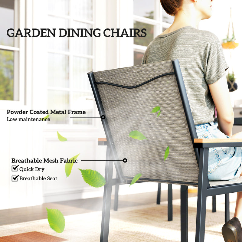Garden Dining Set 6 Seater with Easy Clean Table and Breathable Chairs, Teak Outsunny