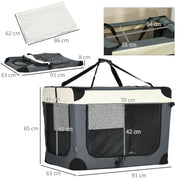 Foldable Pet Carrier With Cushion for Large Dogs and Cats Easy Travel Crate, Grey