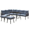 6 Seater Rattan Patio Furniture Set with Cushions and Table Charcoal Grey by Outsunny