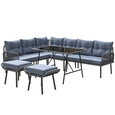 6 Seater Rattan Patio Furniture Set with Cushions and Table Charcoal Grey by Outsunny