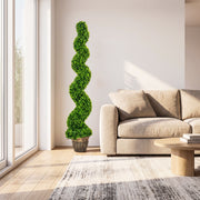 Artificial Spiral Boxwood Trees Set of 2 for Easy Care Indoor or Outdoor Greenery Green AOSOM