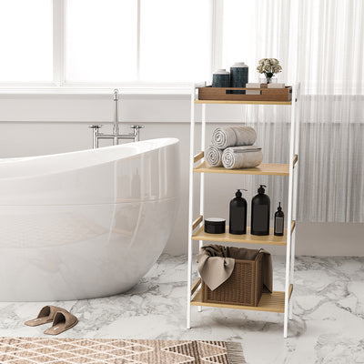 Four Tier Bamboo Adjustable Shelf Storage Unit for Home and Office by HOMCOM