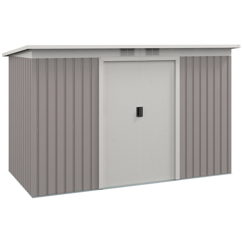 Light Grey 9x4ft Metal Garden Storage Shed With Vents Ideal For Tools And Equipment