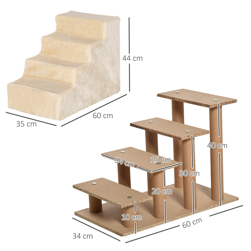 Four Step Pet Stairs With Washable Cover For Small Dogs And Cats To Reach High Beds Beige