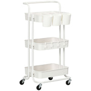 White Three Tier Home Trolley with Handle and Wheels by HOMCOM