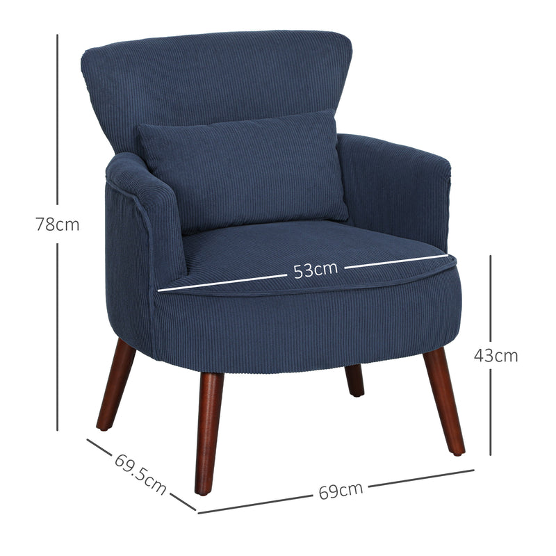 Blue Corduroy Retro Accent Chair with Wooden Legs for Living Room by HOMCOM