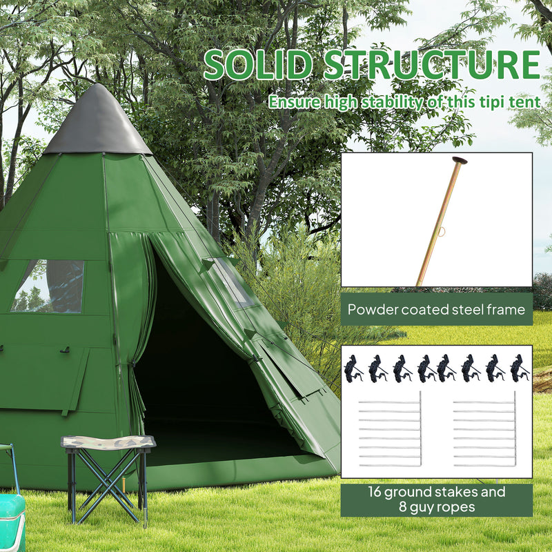 6 Person Tipi Tent with Quick Setup and Spacious Interior for Group Camping Green Black