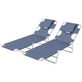 Grey Foldable Sun Lounger Set of 2 with Reading Hole and Adjustable Backrest for Garden AOSOM