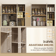 Multi Storage Kitchen Cabinet With Glass Doors And Adjustable Shelves For Home Use Grey