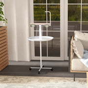 Bird Stand with Wheels and Feed Bowls for Indoor or Outdoor Use with Tray, White