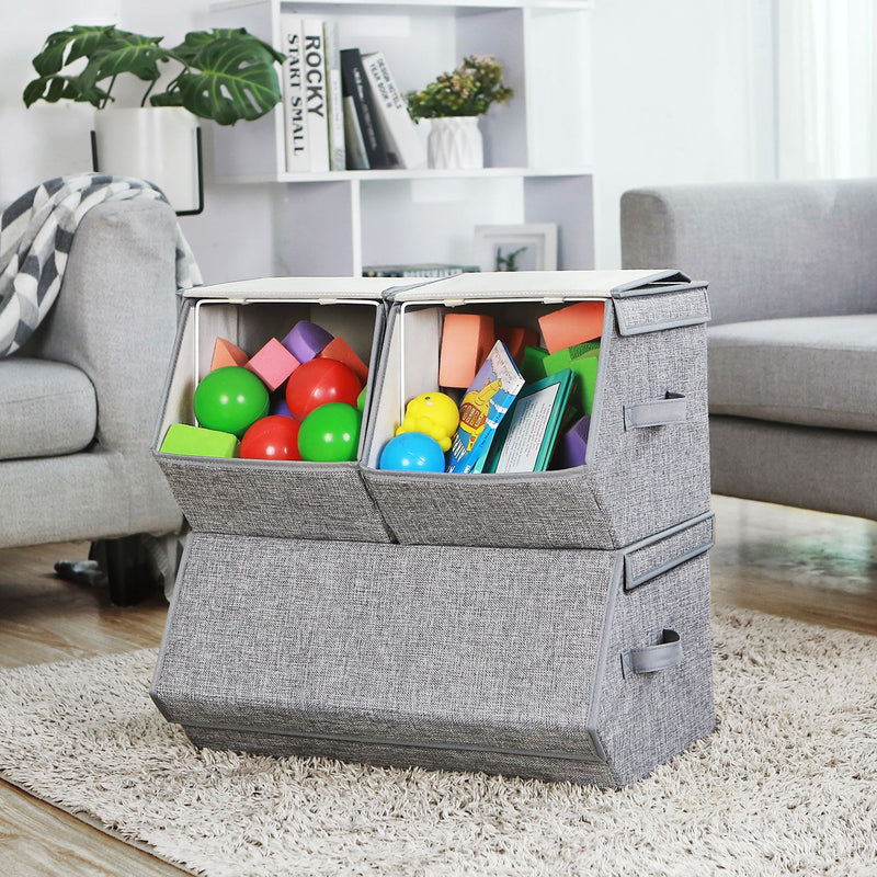 Set of 3 Stackable Storage Boxes with Lids for Home Organisation and Storage by Songmics