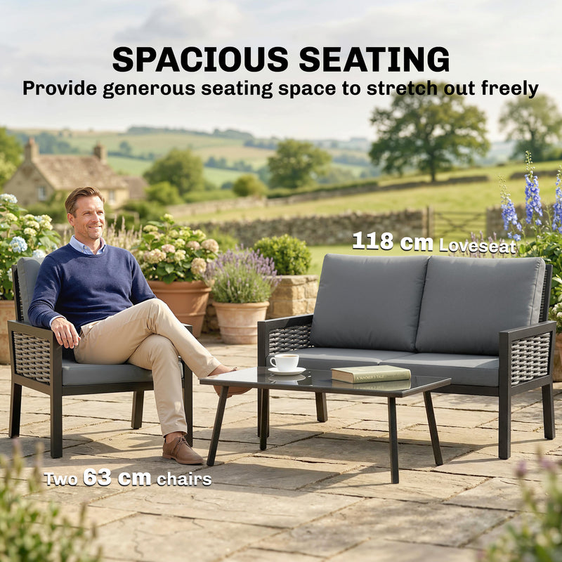 4-Piece Rattan Garden Furniture Set with Loveseat, Armchairs and Coffee Table — Dark Grey or Light Grey Outsunny