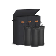 Three Compartment Laundry Basket with Lid Washable Liner and Labels by Songmics
