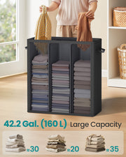 Three Compartment Laundry Basket with Lid Washable Liner and Labels by Songmics