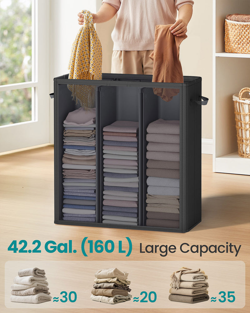 Three Compartment Laundry Basket with Lid Washable Liner and Labels by Songmics