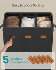 Three Compartment Laundry Basket with Lid Washable Liner and Labels by Songmics