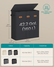 Three Compartment Laundry Basket with Lid Washable Liner and Labels by Songmics